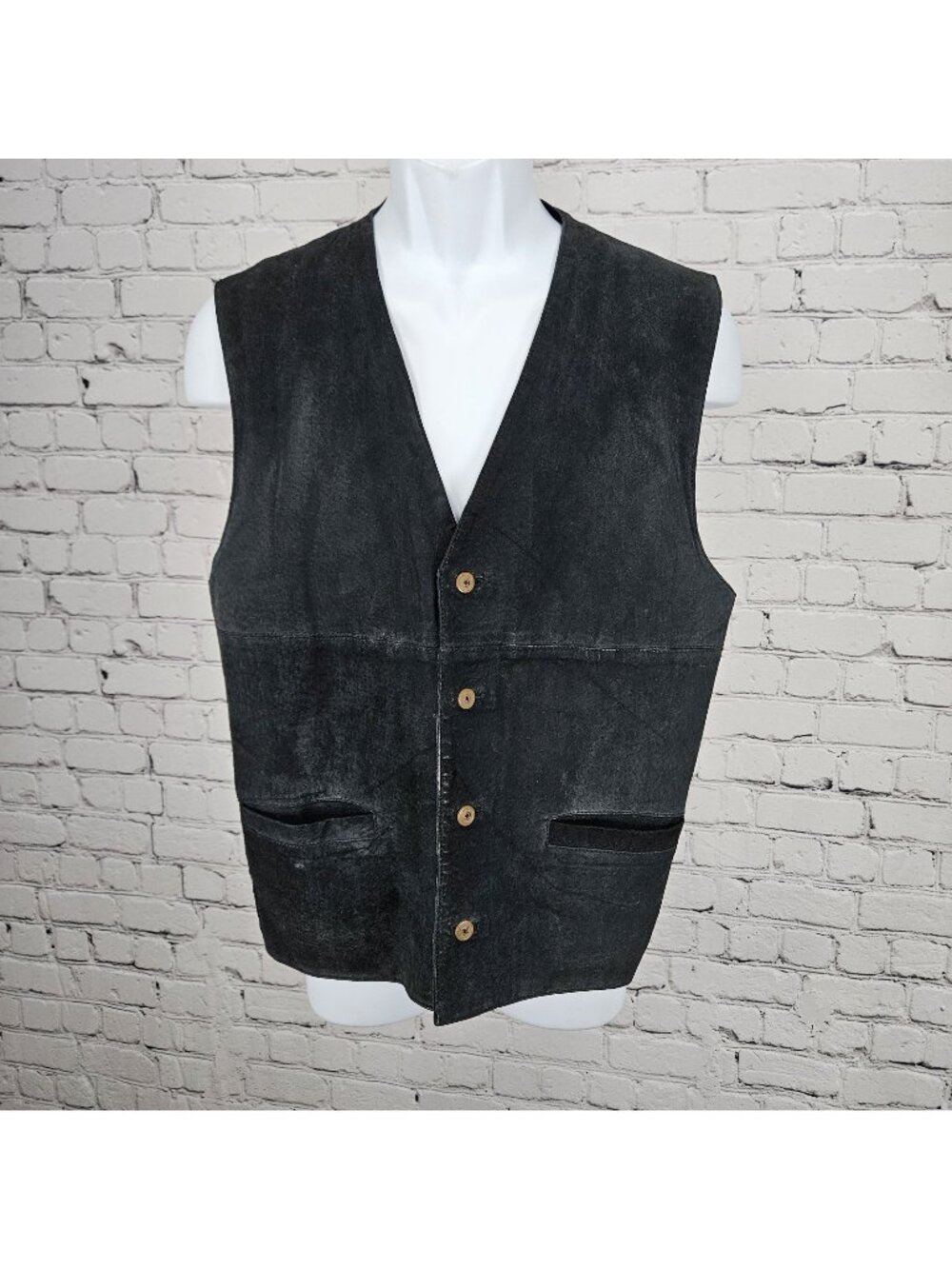 Dual Control Black Genuine Suede Leather Buttoned Lined Pockets Vest Medium M